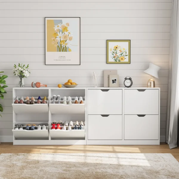 VOWNER Shoe Storage Cabinet with 4 Flip Drawers, Freestanding Shoe Cabinet - Image 4