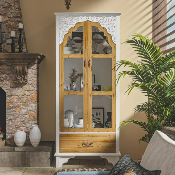Modern 3-Tier Storage Cabinet Bookshelf with Carved Doors, Versatile Storage with Drawer & Shelves for Living Room, Cabinets - Image 6